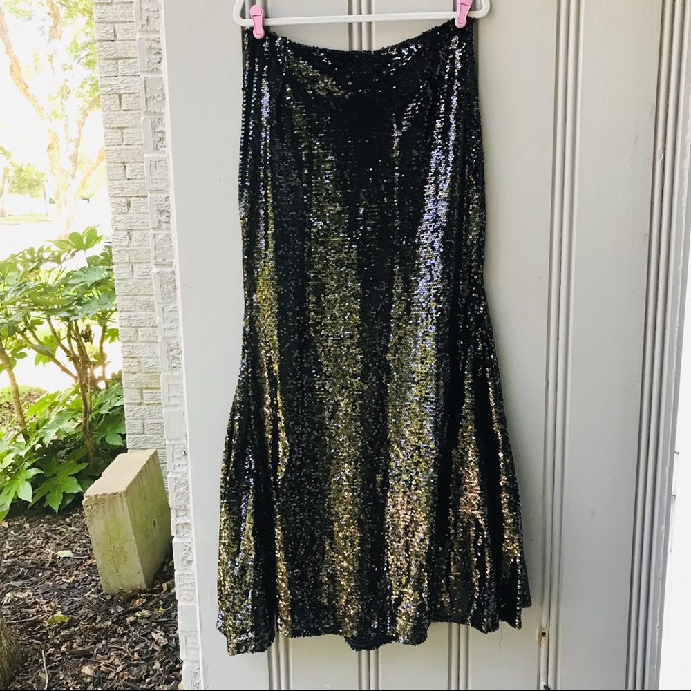 Black sequin fitted maxi skirt